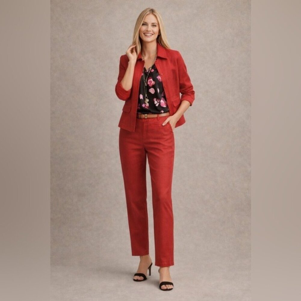 Cabi Quiet Luxury Red Button Front Jacket Minimalist Tailored Blazer Sz S #5472